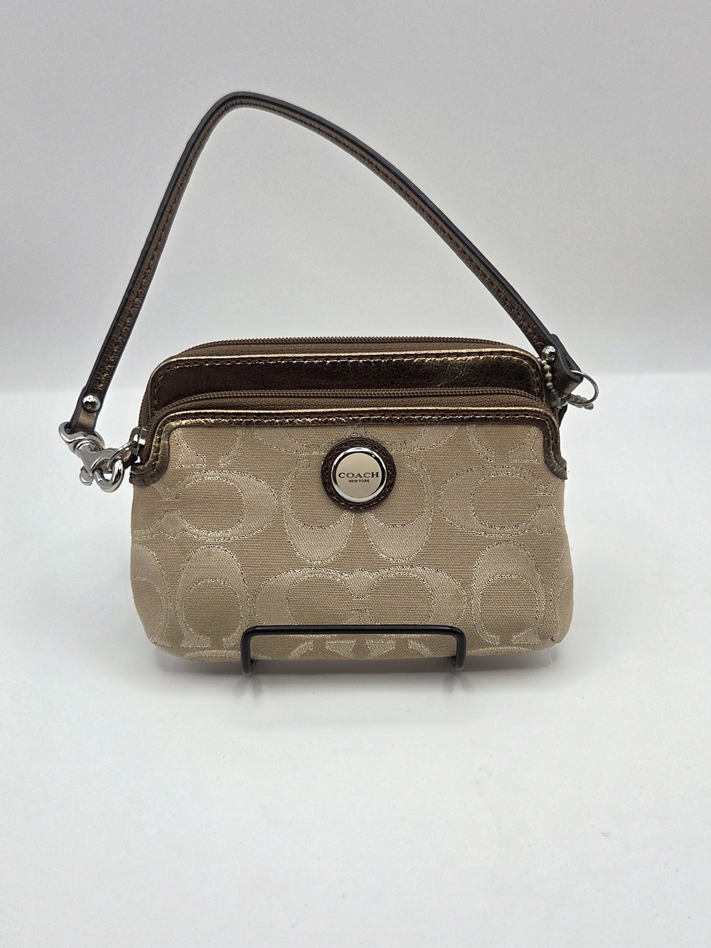 Coach Beige Signature Jacquard Wristlet